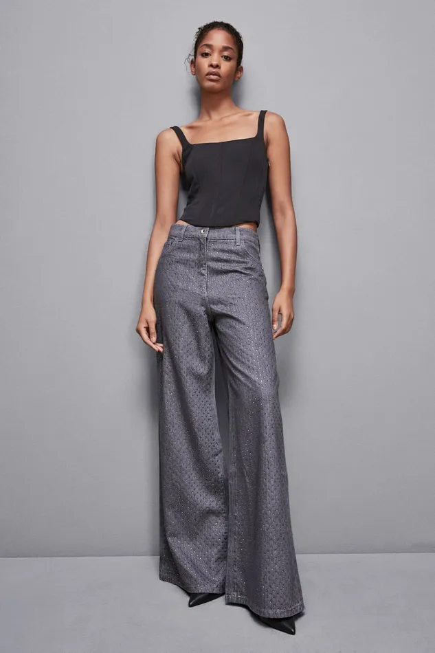 Patrizia Pepe Pants and Jeans Gray Wide Leg LowWaisted Jeans With Rhinestones Grey 8211 Women Patrizia Pepe Pants and Jeans Gray Wide Leg LowWaisted Jeans With Rhinestones Grey 8211 Women