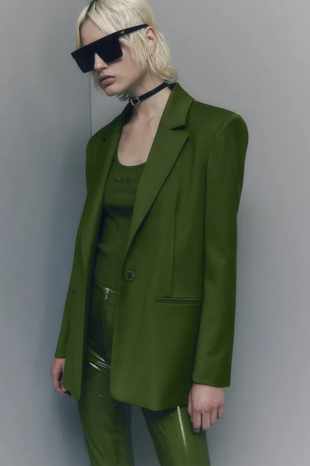 Patrizia Pepe Tailleur OneButton Flannel Blazer Green 8211 Women