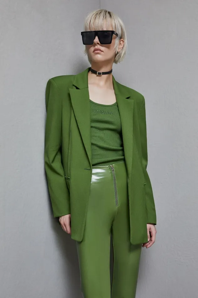 Patrizia Pepe Tailleur OneButton Flannel Blazer Green 8211 Women