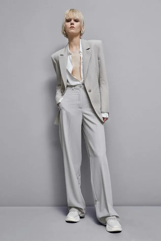 Patrizia Pepe Tailleur Pinstriped OneButton Flannel Blazer Grey 8211 Women