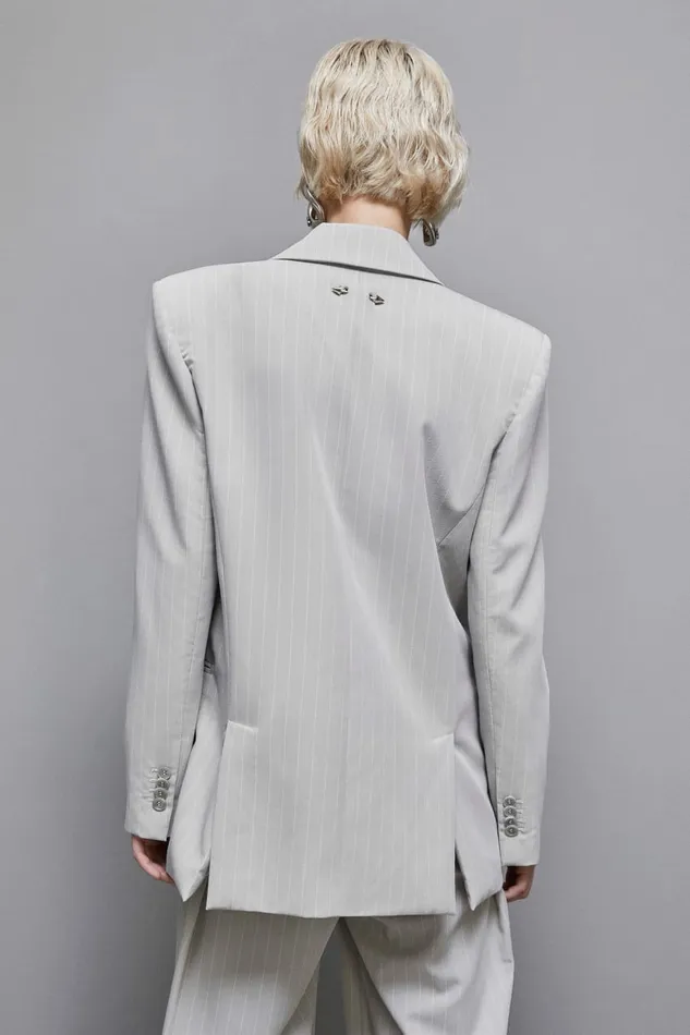 Patrizia Pepe Tailleur Pinstriped OneButton Flannel Blazer Grey 8211 Women