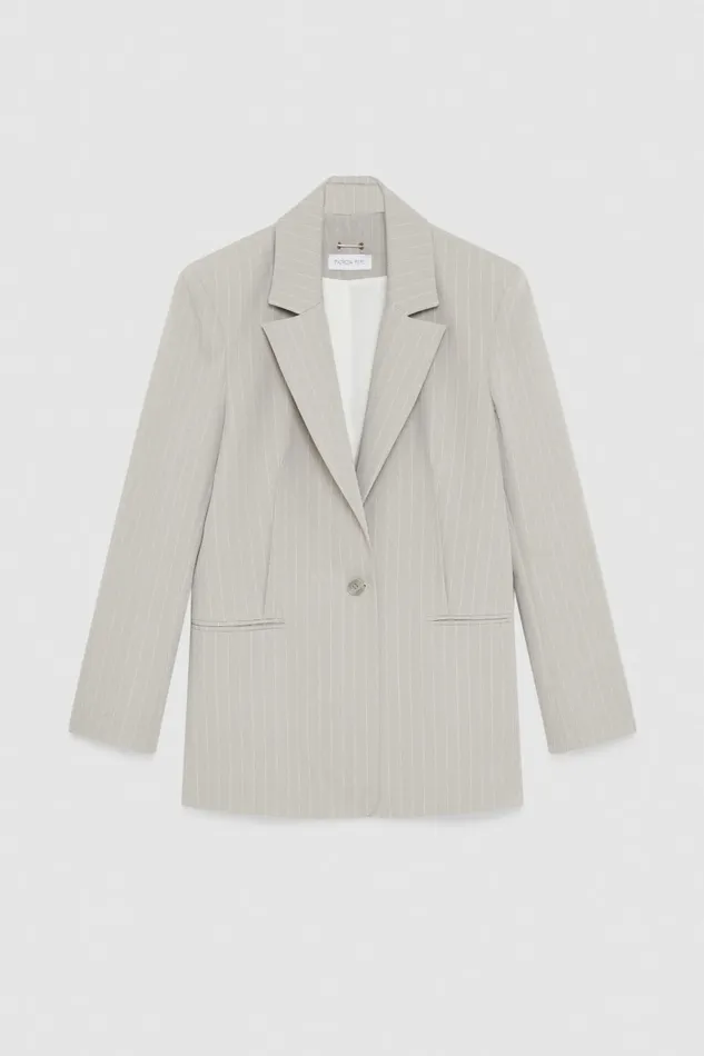 Patrizia Pepe Tailleur Pinstriped OneButton Flannel Blazer Grey 8211 Women