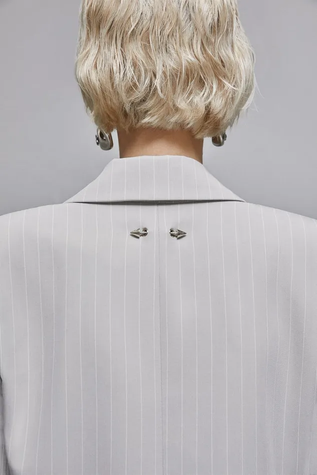 Patrizia Pepe Tailleur Pinstriped OneButton Flannel Blazer Grey 8211 Women