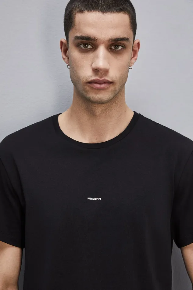 Patrizia Pepe Tops and Shirts Pima Cotton Jersey TShirt With Logo Black 8211 Men