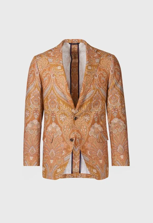 Paulstuart Printed Paisley Linen Jacket Gold Mens Blazers and Jackets