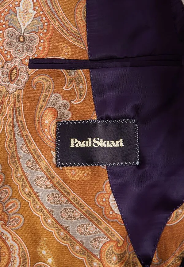Paulstuart Printed Paisley Linen Jacket Gold Mens Blazers and Jackets Paulstuart Printed Paisley Linen Jacket Gold Mens Blazers and Jackets