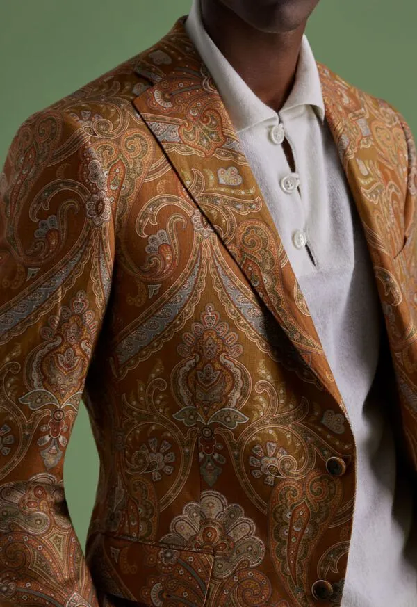 Paulstuart Printed Paisley Linen Jacket Gold Mens Blazers and Jackets Paulstuart Printed Paisley Linen Jacket Gold Mens Blazers and Jackets
