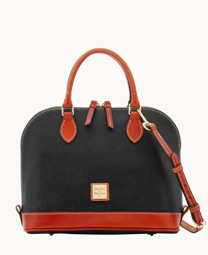 Pebble Grain Zip Zip Satchel Black Woman Dooney and Bourke Satchels