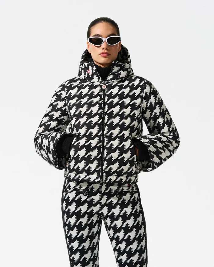 Perfect Moment Houndstooth Polar Flare Down Jacket Houndstooth 8211 Blacksnow White Women Jackets
