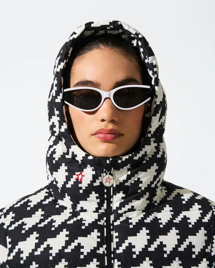Perfect Moment Houndstooth Polar Flare Down Jacket Houndstooth 8211 Blacksnow White Women Jackets