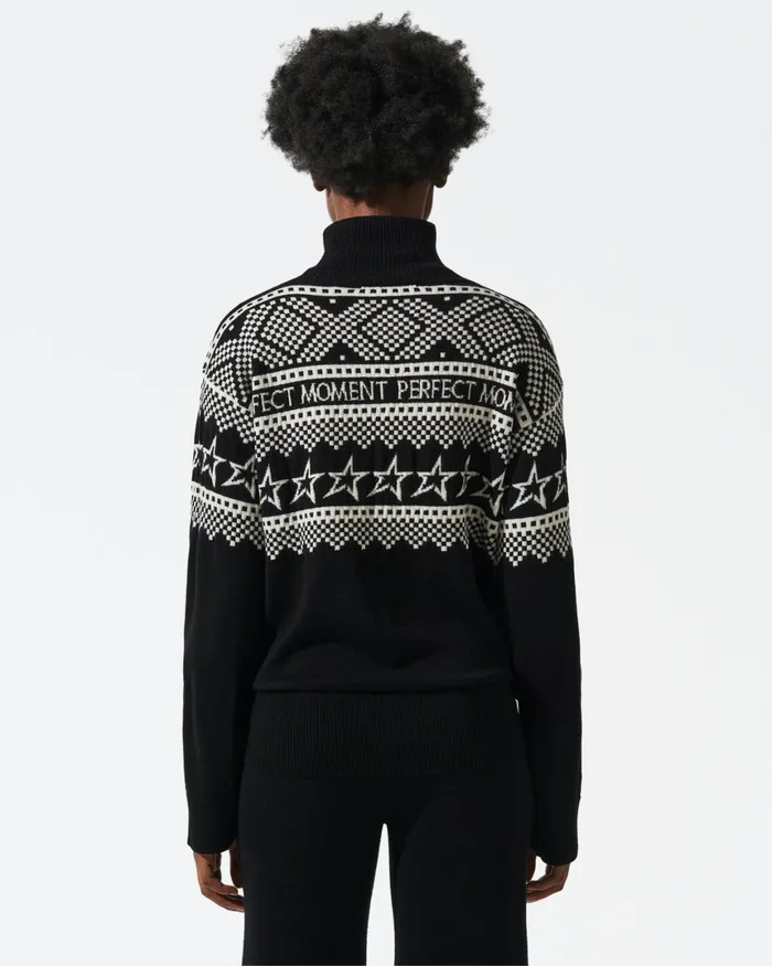 Perfect Moment IntarsiaKnit Merino Wool Turtleneck Black Women Tops