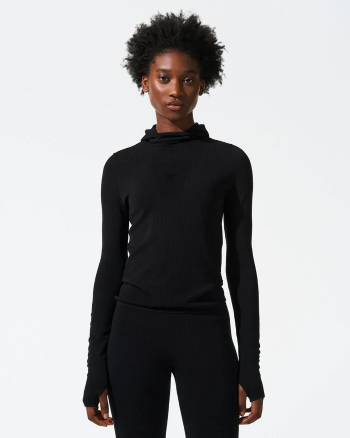 Perfect Moment Seamless Hooded Base Layer Top Black Women Base Layers