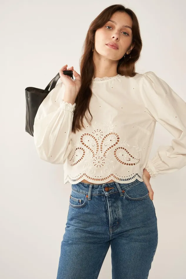 Petite Mendigote Tops Blouses Fw24 Top Brode Tanais White 8211 Women