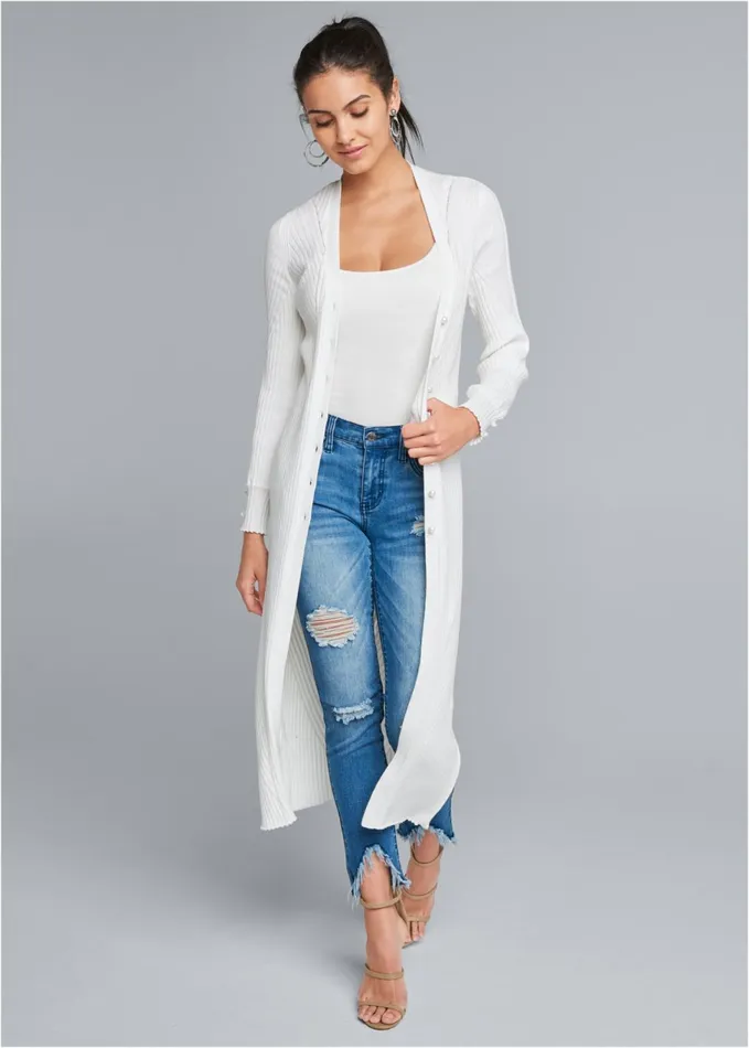 POINTELLE BLOUSE SLEEVE DUSTER White Women VENUS Cardigans and Dusters