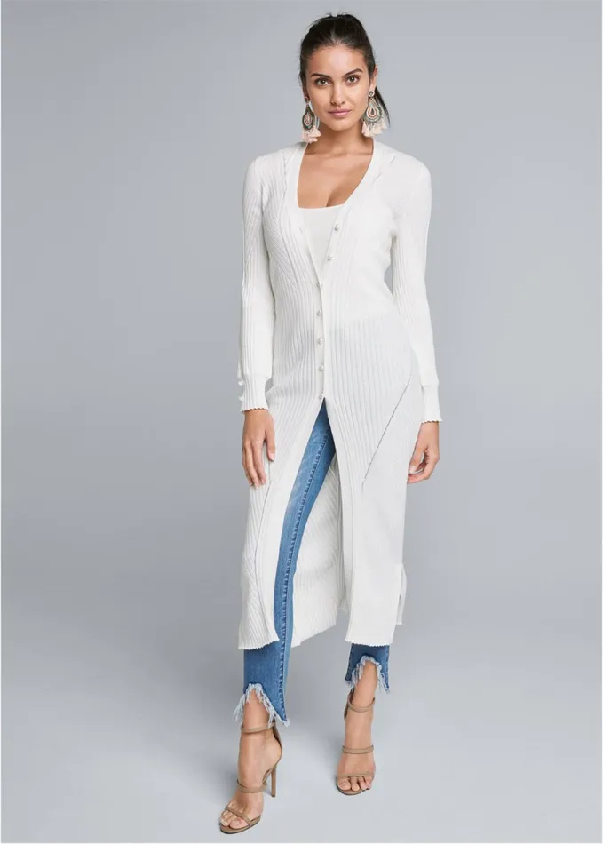 POINTELLE BLOUSE SLEEVE DUSTER White Women VENUS Cardigans and Dusters