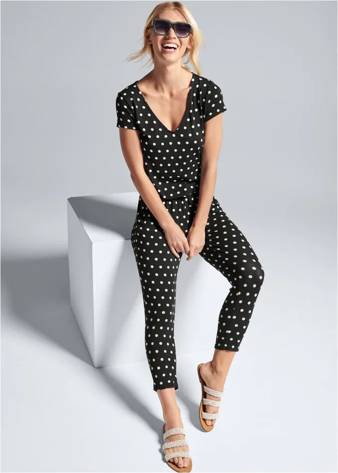 POLKA DOT JUMPSUIT Black and White Women VENUS Casual Jumpsuits and Rompers