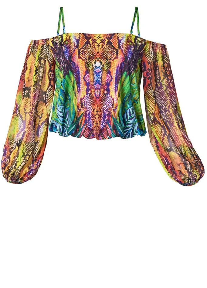 Printed Coldshoulder Top Teal Multi Women VENUS Night Out Tops