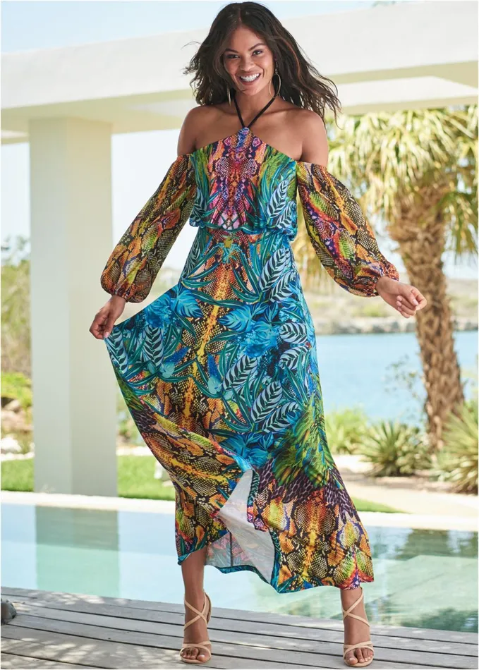 PRINTED MAXI DRESS Blue Multi Women VENUS Sundresses