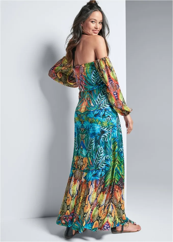 PRINTED MAXI DRESS Blue Multi Women VENUS Sundresses