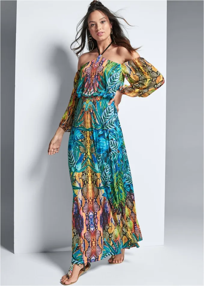 PRINTED MAXI DRESS Blue Multi Women VENUS Sundresses