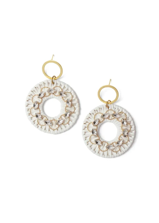 RAFFIA BLING HOOP EARRINGS White and Gold Women VENUS Earrings