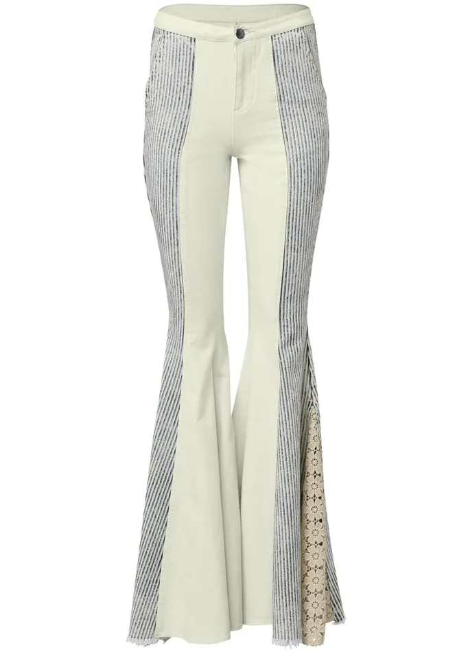 RAILROAD STRIPE FLARE JEANS Natural Multi Women VENUS Novelty Jeans
