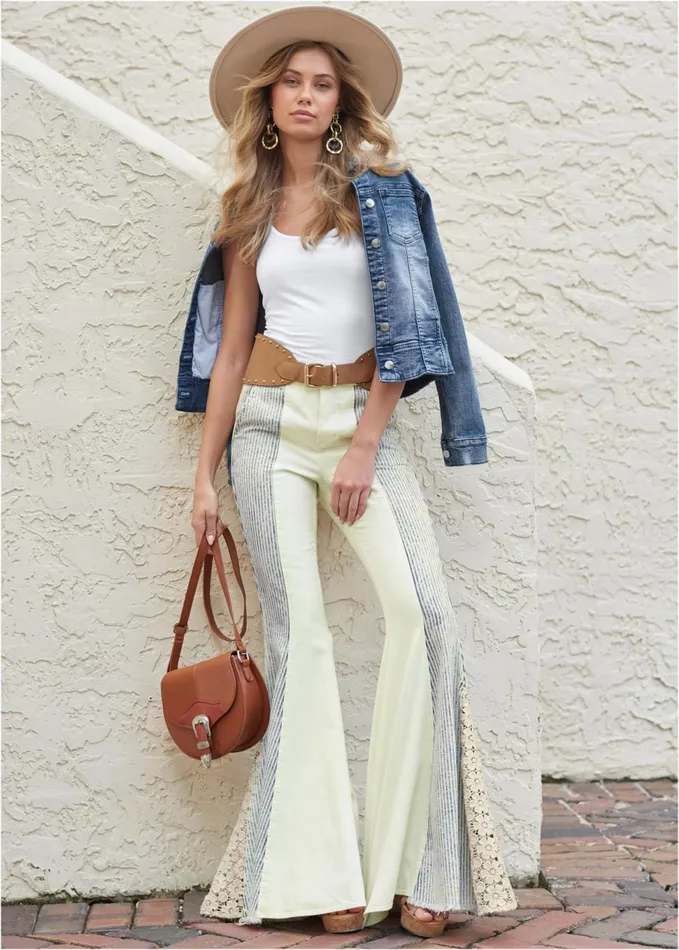 RAILROAD STRIPE FLARE JEANS Natural Multi Women VENUS Novelty Jeans