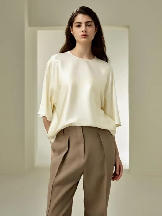 Relaxed Silk Crewneck Blouse Women Blouses Lilysilk Shirts