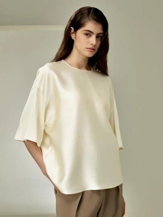 Relaxed Silk Crewneck Blouse Women Blouses Lilysilk Shirts