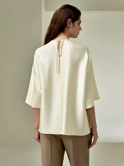 Relaxed Silk Crewneck Blouse Women Blouses Lilysilk Shirts