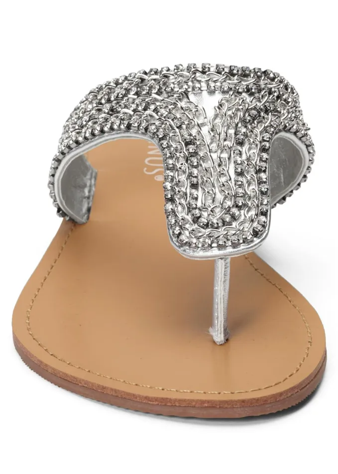 RHINESTONE FLATS Silver Women VENUS Casual