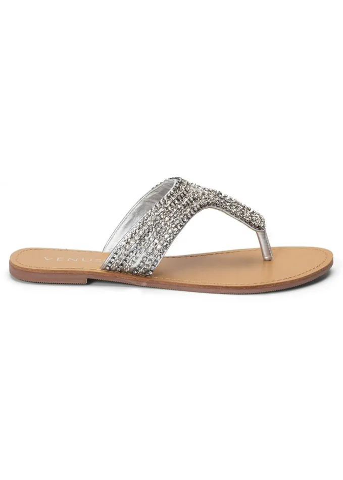 RHINESTONE FLATS Silver Women VENUS Casual