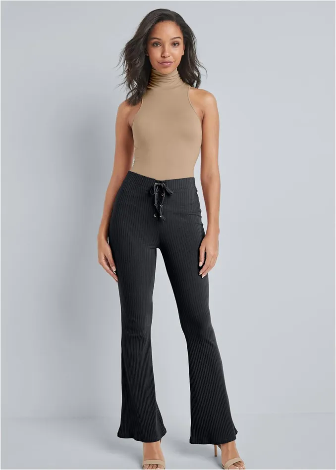 Rib Knit Bootcut Pants Black Women VENUS Casual