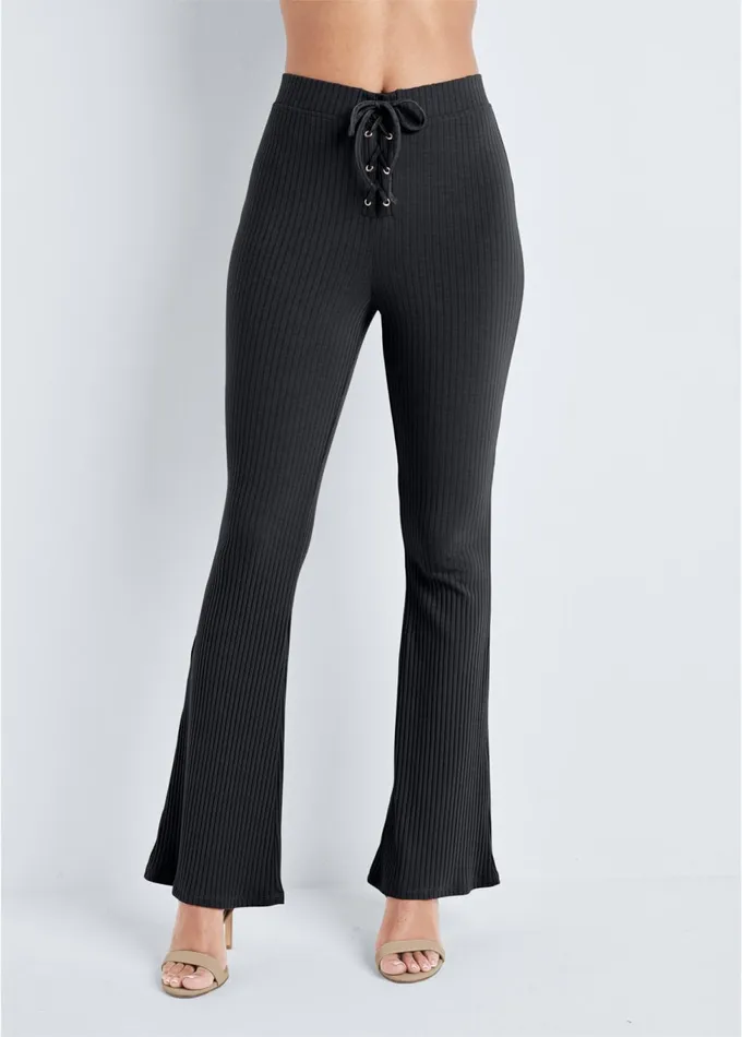 Rib Knit Bootcut Pants Black Women VENUS Casual