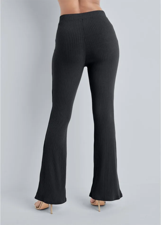 Rib Knit Bootcut Pants Black Women VENUS Casual
