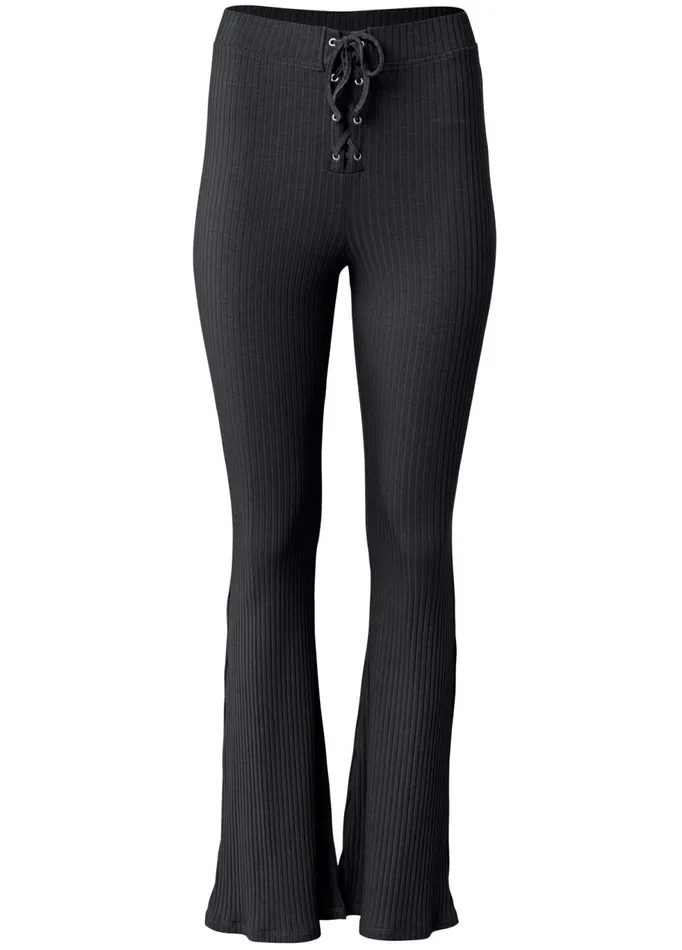 Rib Knit Bootcut Pants Black Women VENUS Casual
