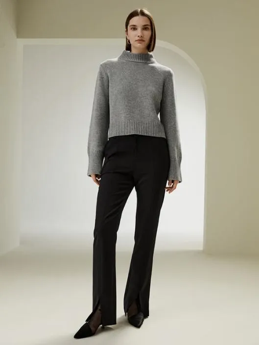 Ribbed Collar And Hemline Wool Cashmere Sweater Women Lilysilk Knitwear