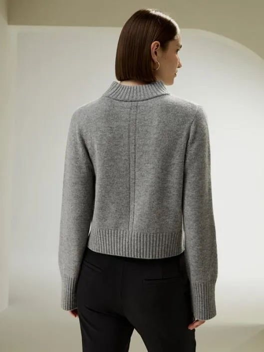 Ribbed Collar And Hemline Wool Cashmere Sweater Women Lilysilk Knitwear