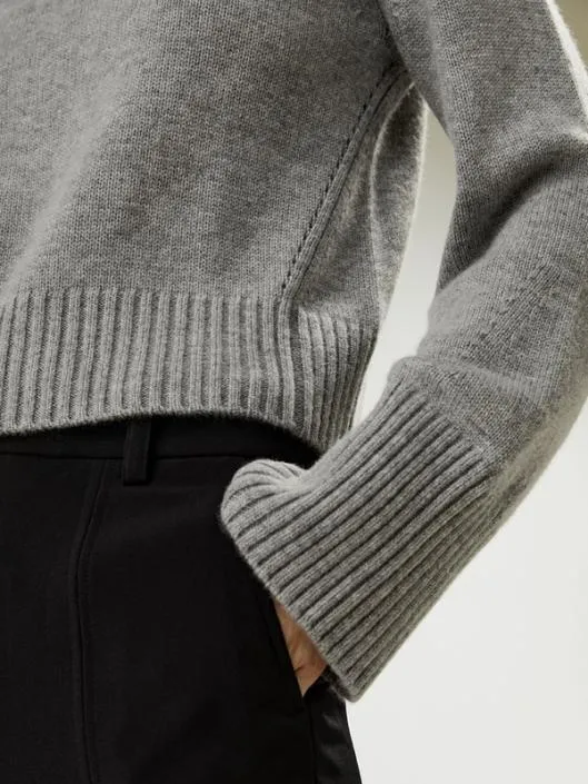 Ribbed Collar And Hemline Wool Cashmere Sweater Women Lilysilk Knitwear