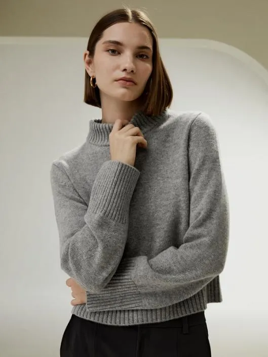 Ribbed Collar And Hemline Wool Cashmere Sweater Women Lilysilk Knitwear