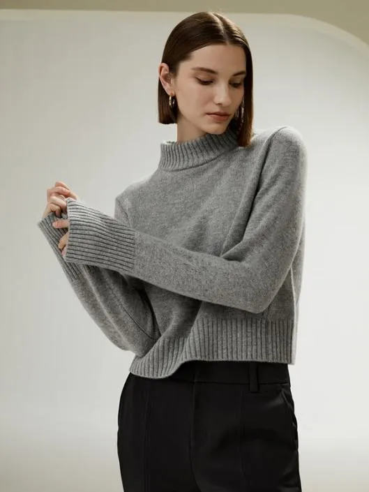 Ribbed Collar And Hemline Wool Cashmere Sweater Women Lilysilk Knitwear