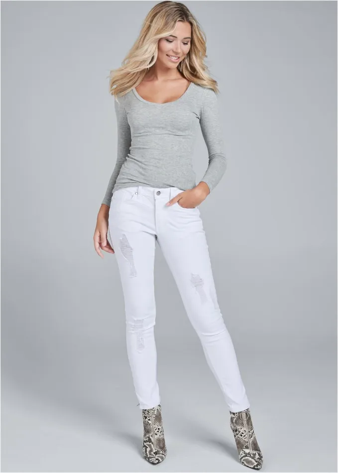 RIPPED CROPPED JEANS White Women VENUS Favorite Denim