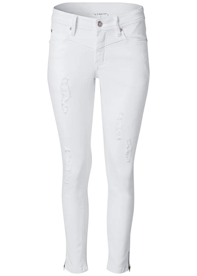RIPPED CROPPED JEANS White Women VENUS Favorite Denim