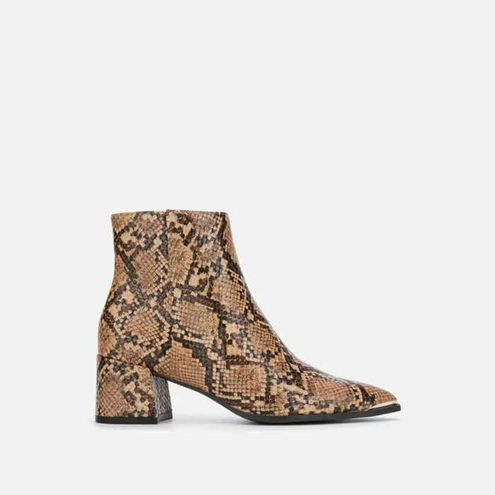 Roanne Snake Print Ankle Bootie With Block Heel Toffee Women Kenneth Cole Boots Booties