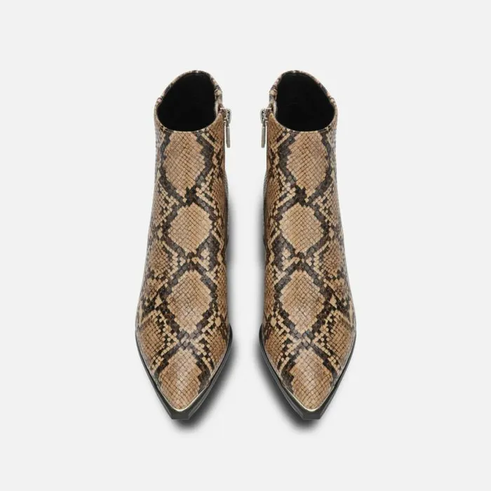 Roanne Snake Print Ankle Bootie With Block Heel Toffee Women Kenneth Cole Boots Booties