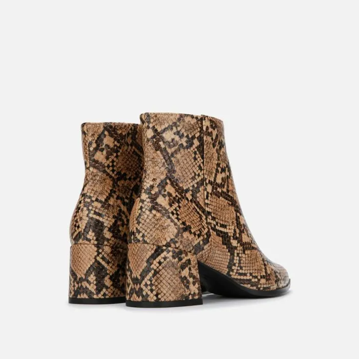 Roanne Snake Print Ankle Bootie With Block Heel Toffee Women Kenneth Cole Boots Booties