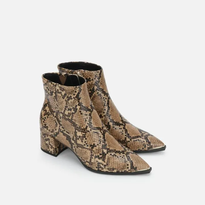 Roanne Snake Print Ankle Bootie With Block Heel Toffee Women Kenneth Cole Boots Booties