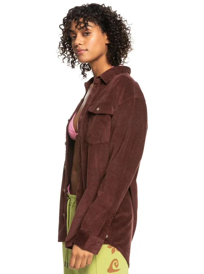 Roxy Jackets Let It Go Corduroy Long Sleeve Shirt Bitter Chocolate 8211 Women