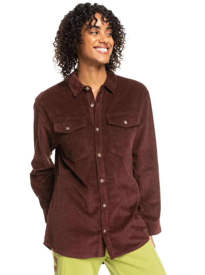 Roxy Jackets Let It Go Corduroy Long Sleeve Shirt Bitter Chocolate 8211 Women