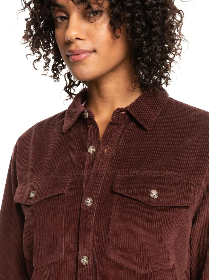 Roxy Jackets Let It Go Corduroy Long Sleeve Shirt Bitter Chocolate 8211 Women